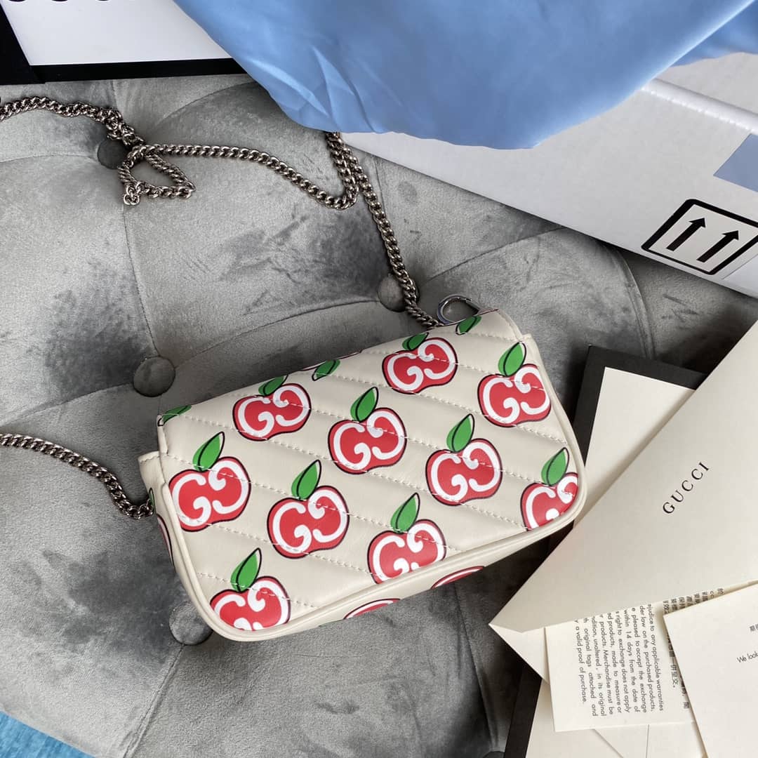 Gucci GG Marmont Matelasse Leather Mini Shoulder Bag Replica White Red 476433 - DEEPREPS
