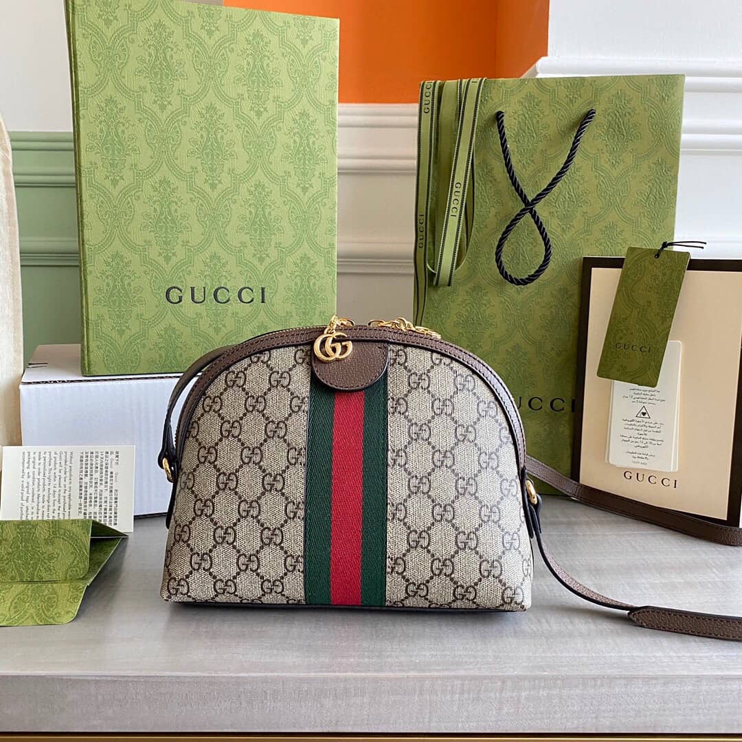 Gucci GG Supreme Ophidia Small Rounded Top Shoulder Bag Replica Brown 499621 - DEEPREPS