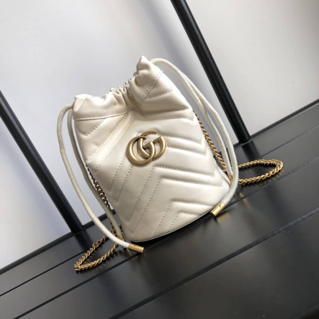 Gucci GG Marmont Mini Bucket Crossbody Bag Replica White 575163 - DEEPREPS