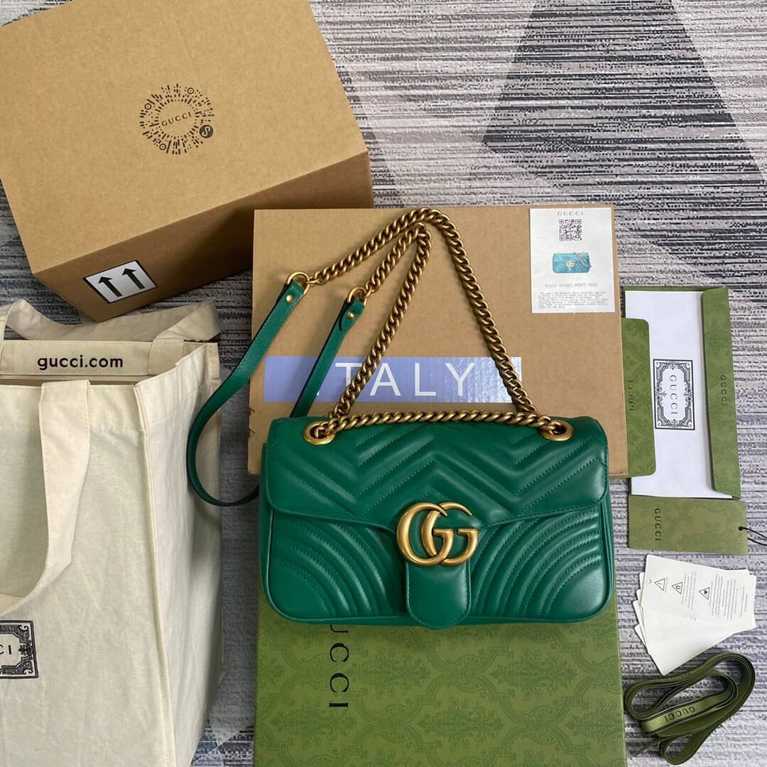 Gucci GG Marmont Matelasse Shoulder Bag Replica Green 443497 - DEEPREPS