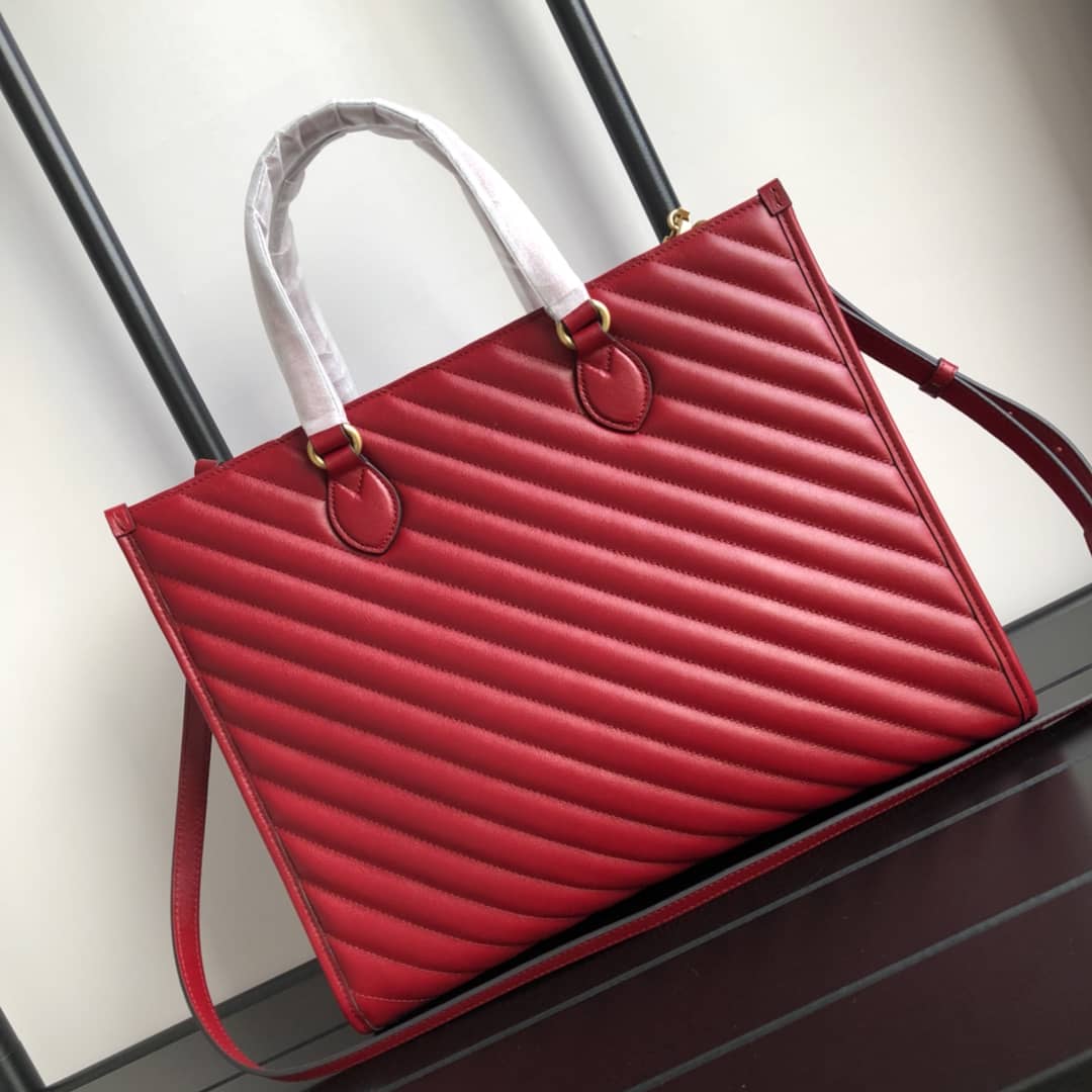 Gucci GG Marmont Medium Matelasse Leather Tote Replica Red 627332 - DEEPREPS