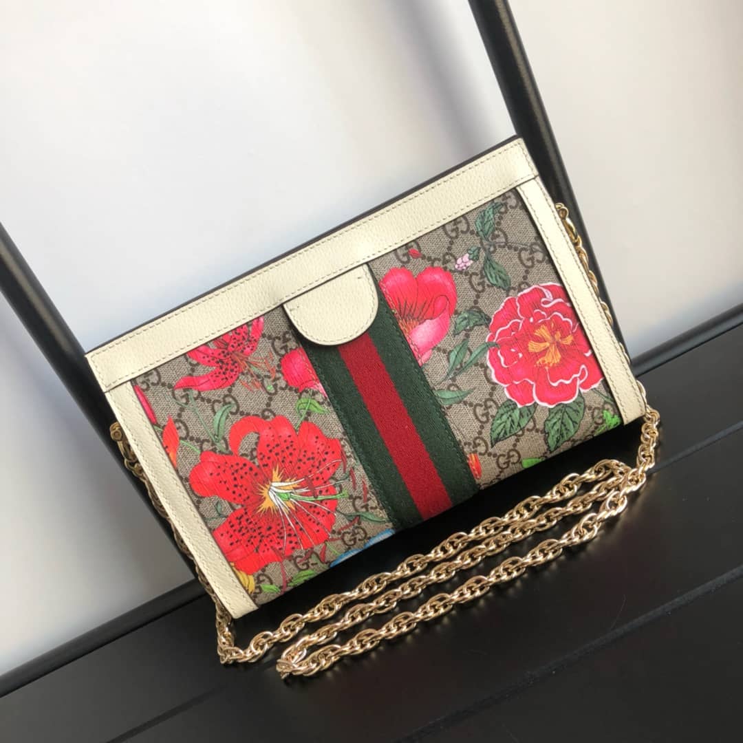 Gucci Ophidia Flora GG Small Supreme Canvas Shoulder Bag Replica White 503877 - DEEPREPS