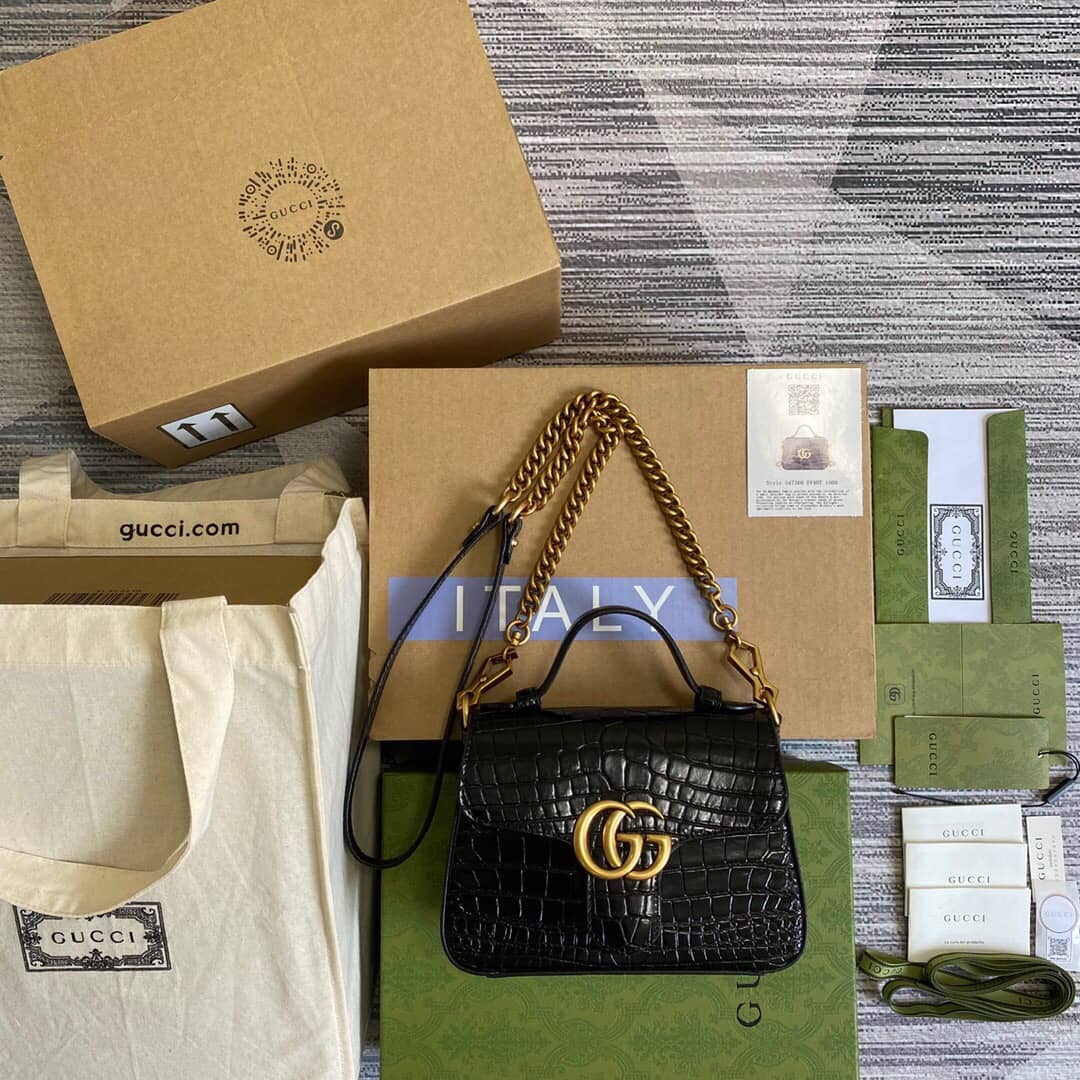Gucci GG Marmont Mini Leather Top Handle Bag Replica Black 547260 - DEEPREPS
