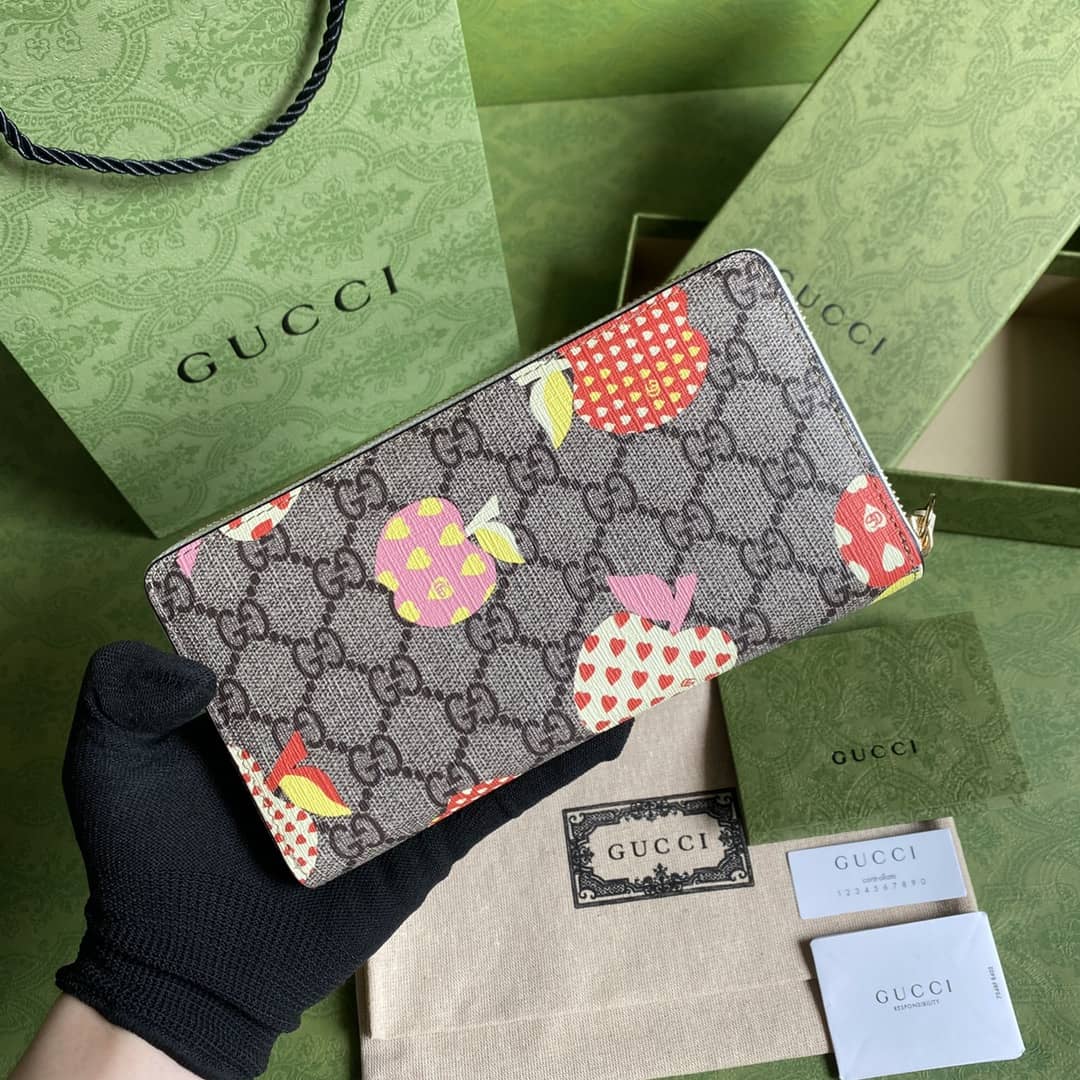 Gucci GG Apple Print Zip Around Long Wallet Replica 663924 - DEEPREPS