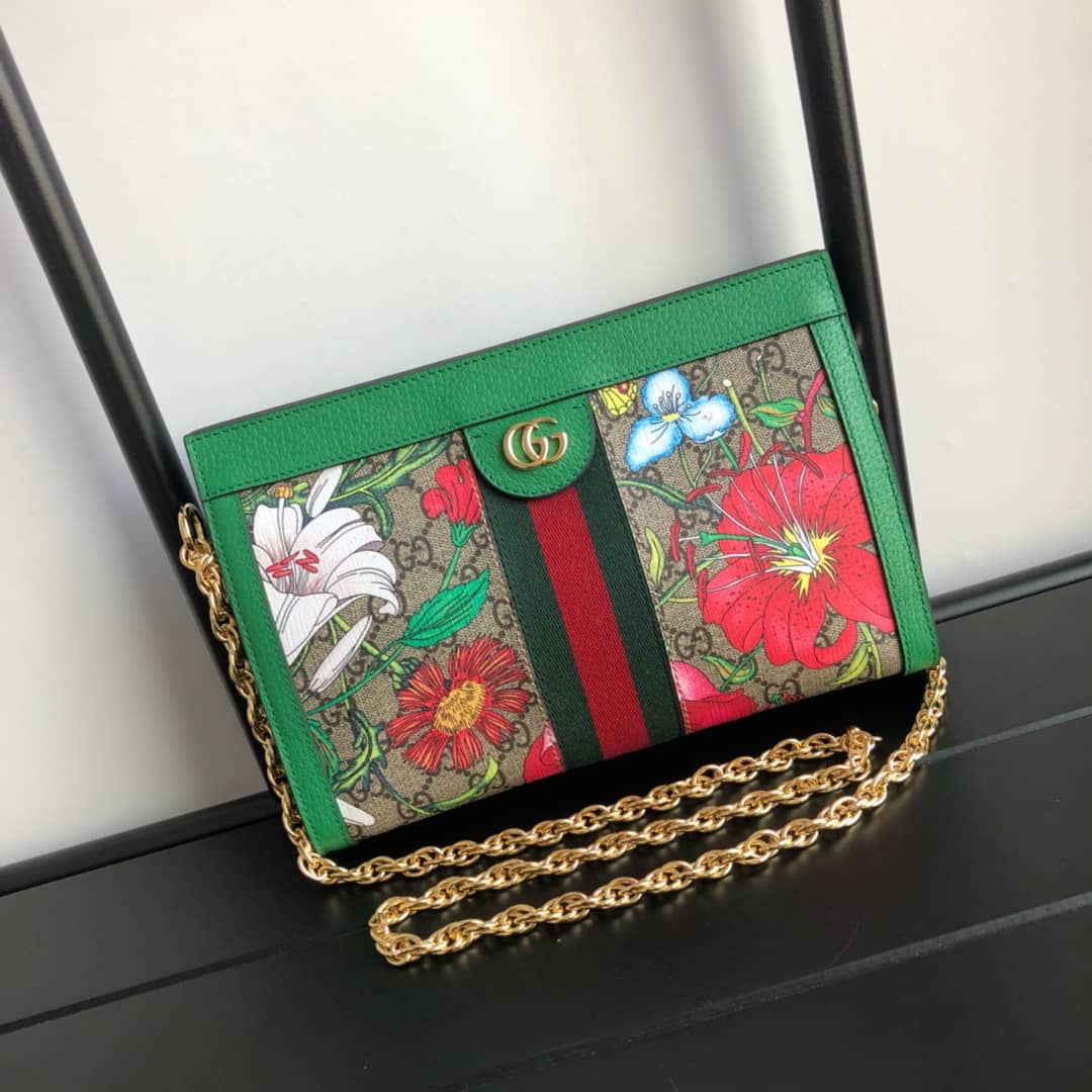 Gucci Ophidia Flora GG Small Supreme Canvas Shoulder Bag Replica Green 503877 - DEEPREPS