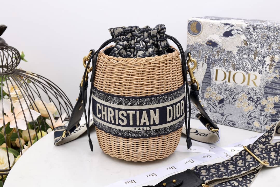 Christian Dior Wicker Bucket Bagblue Oblique - DEEPREPS