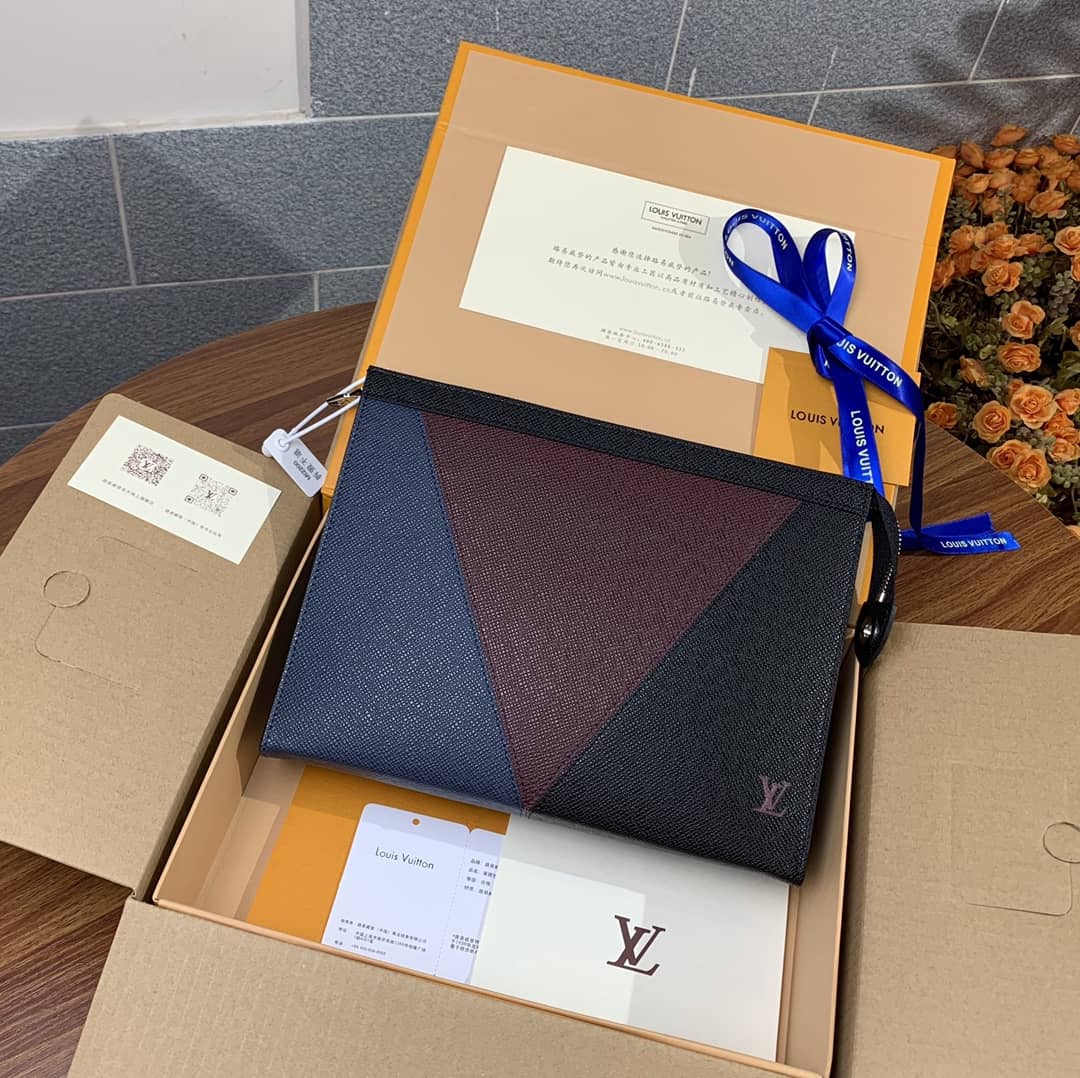 Louis Vuitton Pochette Voyage MM Taiga Leather Replica Blue Red Black M30718 - DEEPREPS