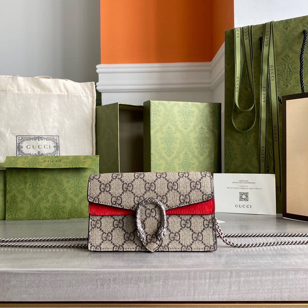 Gucci Dionysus GG Supreme Super Mini Bag Replica Gray Red 476432 - DEEPREPS