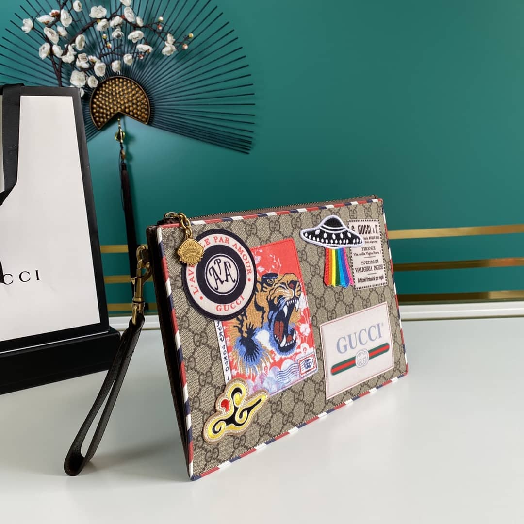 Gucci GG Supreme Monogram Courrier Zip Pouch Replica 473915 - DEEPREPS
