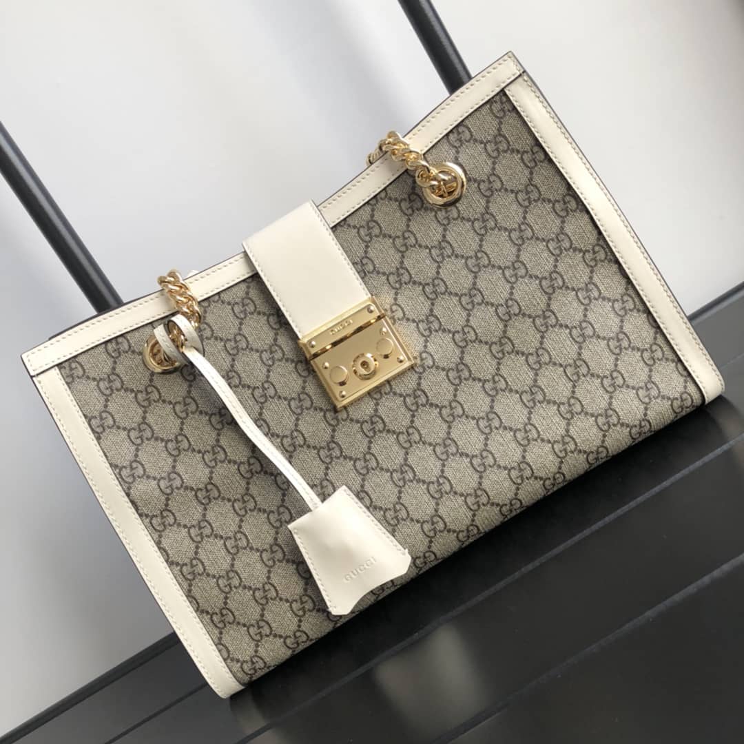 Gucci Padlock Medium GG Supreme Shoulder Bag Replica Gray White 479197 - DEEPREPS