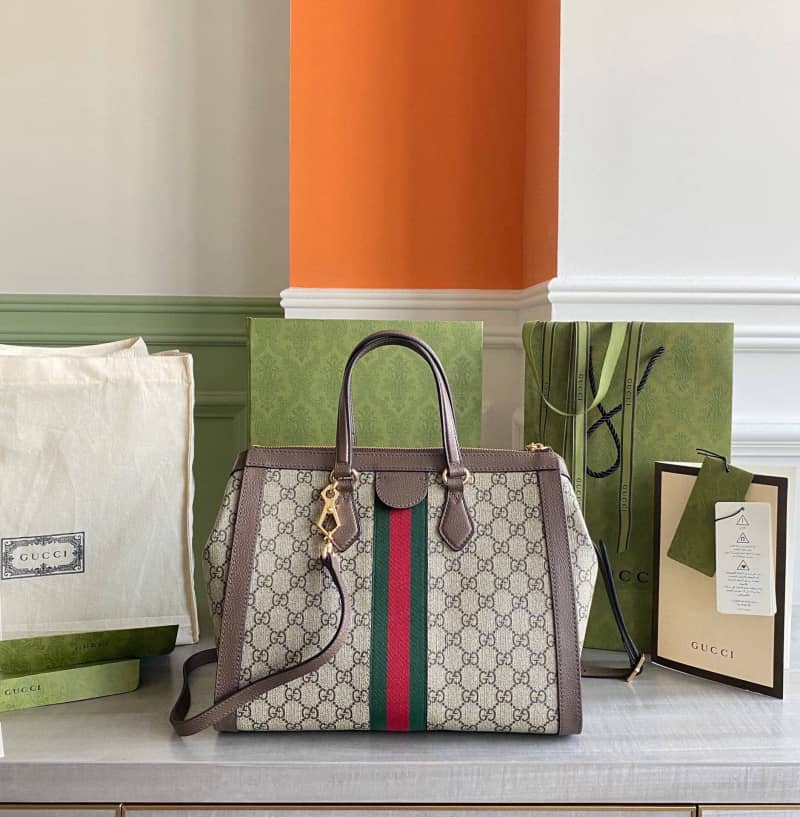 Gucci Ophidia Medium GG Supreme Tote Shoulder Bag Replica Gray 524537 - DEEPREPS