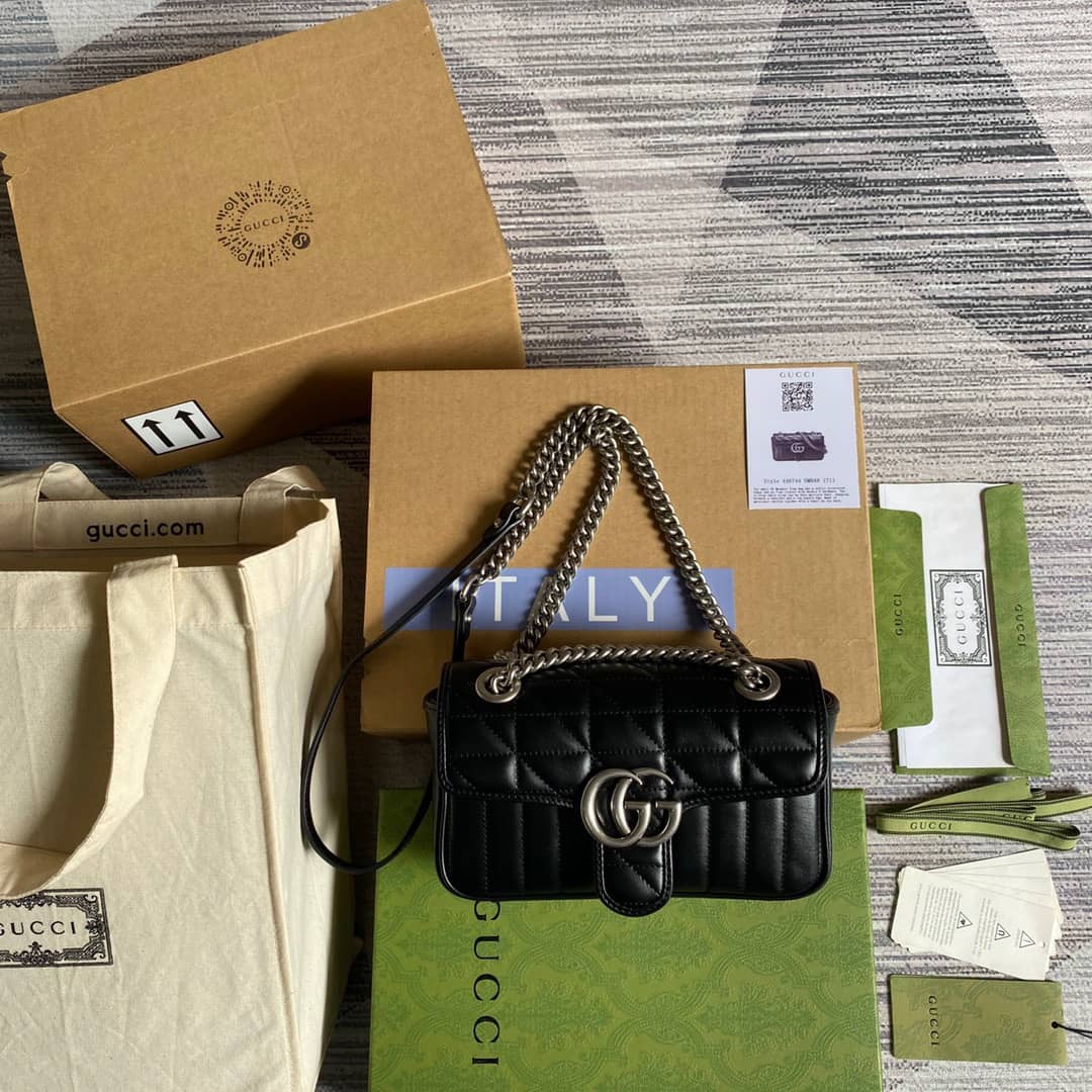 Gucci GG Marmont Mini Matelasse Shoulder Bag Replica Black 446744 - DEEPREPS