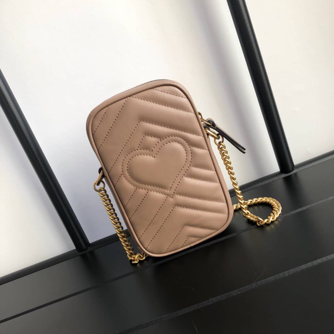 Gucci GG Marmont Mini Matelasse Leather Corssbody Bag Replica Apricot 598598 - DEEPREPS