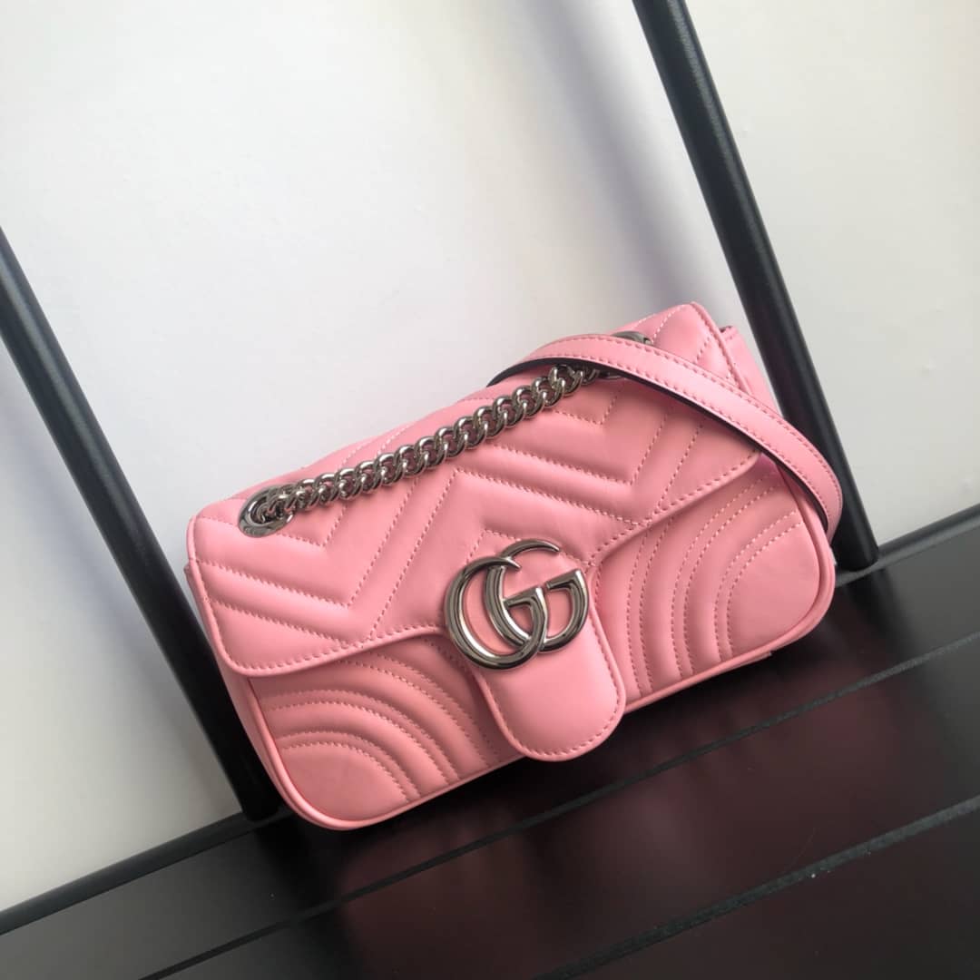 Gucci GG Marmont Mini Matelasse Shoulder Bag Replica Pink 446744 - DEEPREPS
