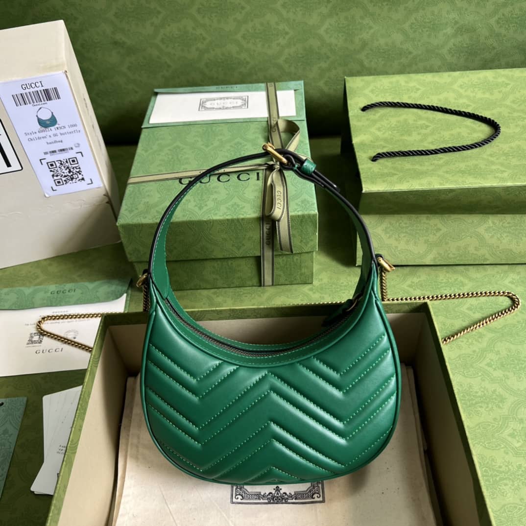 Gucci GG Marmont Half-moon-shaped Mini Green 699514 Replica Hobo Bag - DEEPREPS