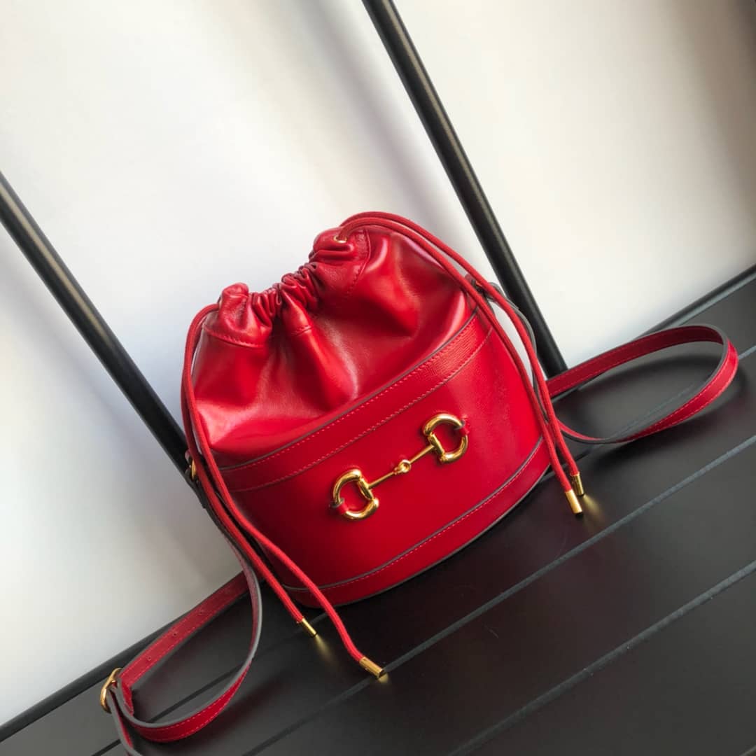 Gucci 1955 Horsebit Shoulder Bucket Bag Replica Red 602118 - DEEPREPS