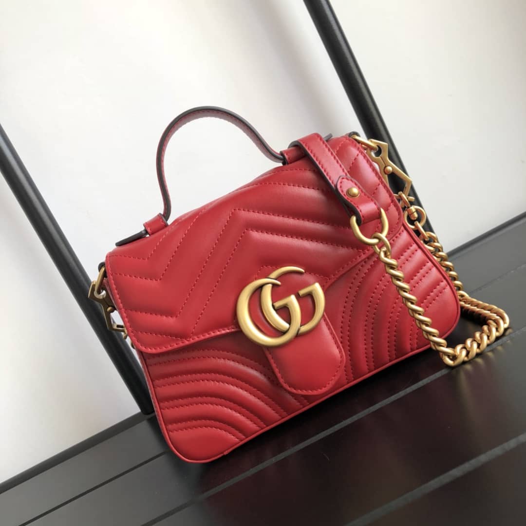 Gucci GG Marmont Mini Leather Top Handle Bag Replica Red 547260 - DEEPREPS