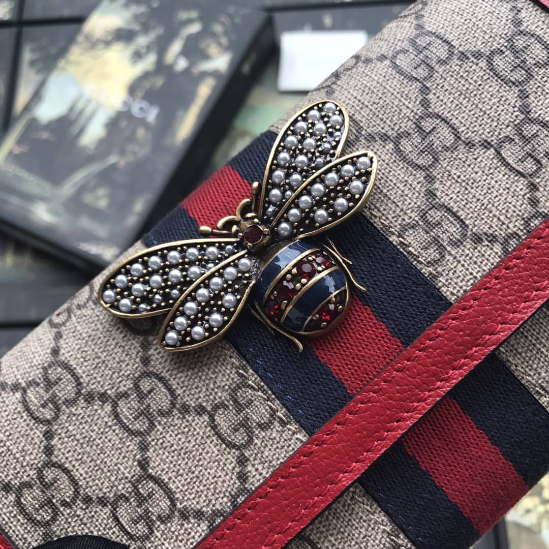 Gucci Queen Margaret Bee Leather Continental Flap Wallet Replica 476064 - DEEPREPS