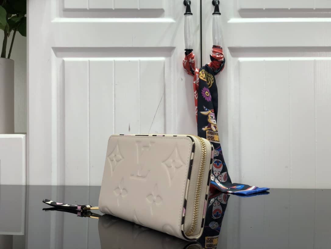 Louis Vuitton Monogram Empreinte Leather with Animal-Print Zippy Wallet Replica White M80680 - DEEPREPS