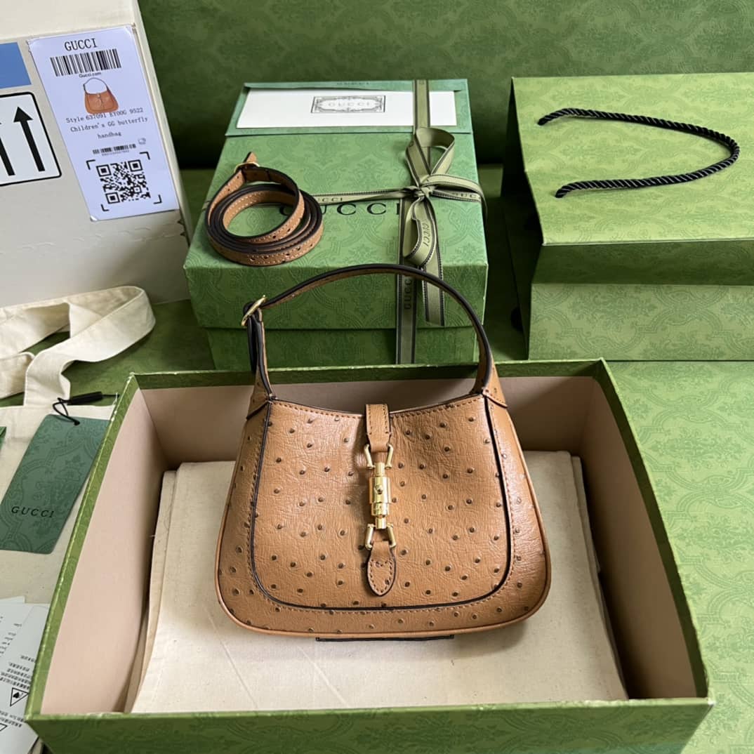 Gucci Jackie 1961 Ostrich Mini Hobo 637091 Replica Shoulder Bag - DEEPREPS