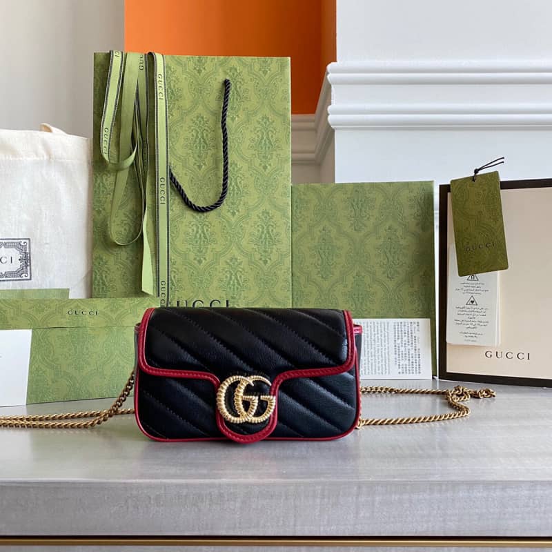 Gucci GG Marmont Mini Matelasse Leather Shoulder Bag Replica Black 574969 - DEEPREPS