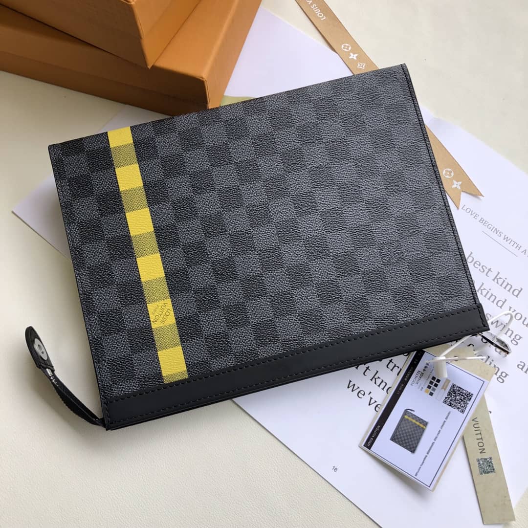 Louis Vuitton Stripe Replica Pochette Voyage MM Damier Graphite Yellow N60107 - DEEPREPS