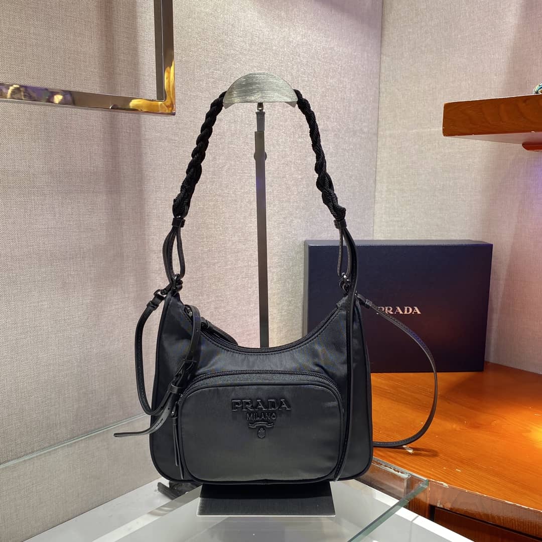 Prada Replica Nylon Hobo Bag With Braided Strap - DEEPREPS