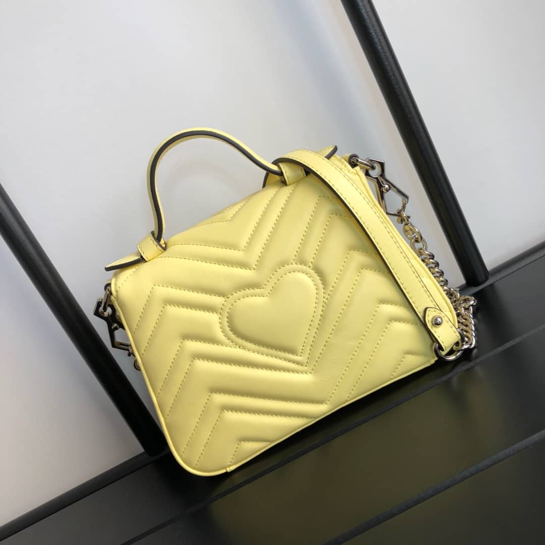 Gucci GG Marmont Mini Leather Top Handle Bag Replica Yellow 547260 - DEEPREPS