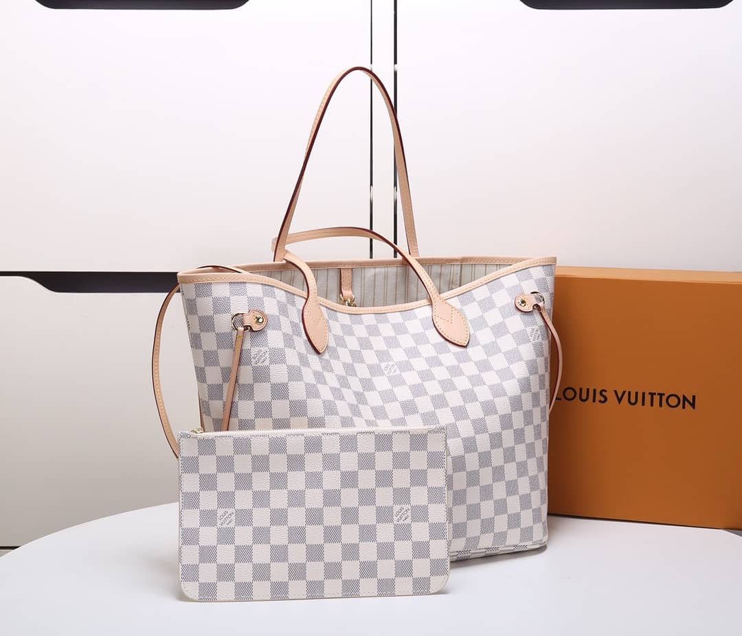 Louis Vuitton Neverfull MM Damier Azur Tote Replica White N41361 - DEEPREPS