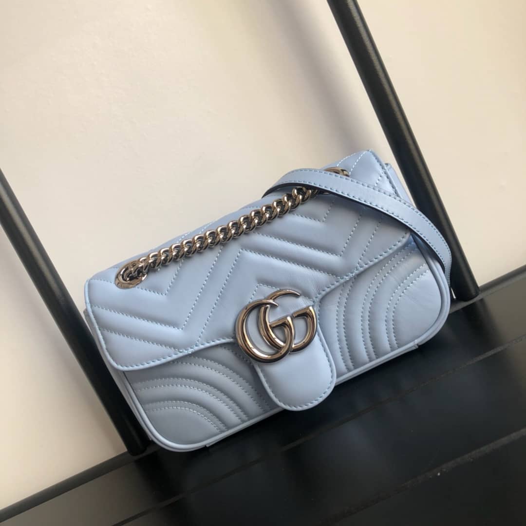 Gucci GG Marmont Mini Matelasse Shoulder Bag Replica Blue 446744 - DEEPREPS