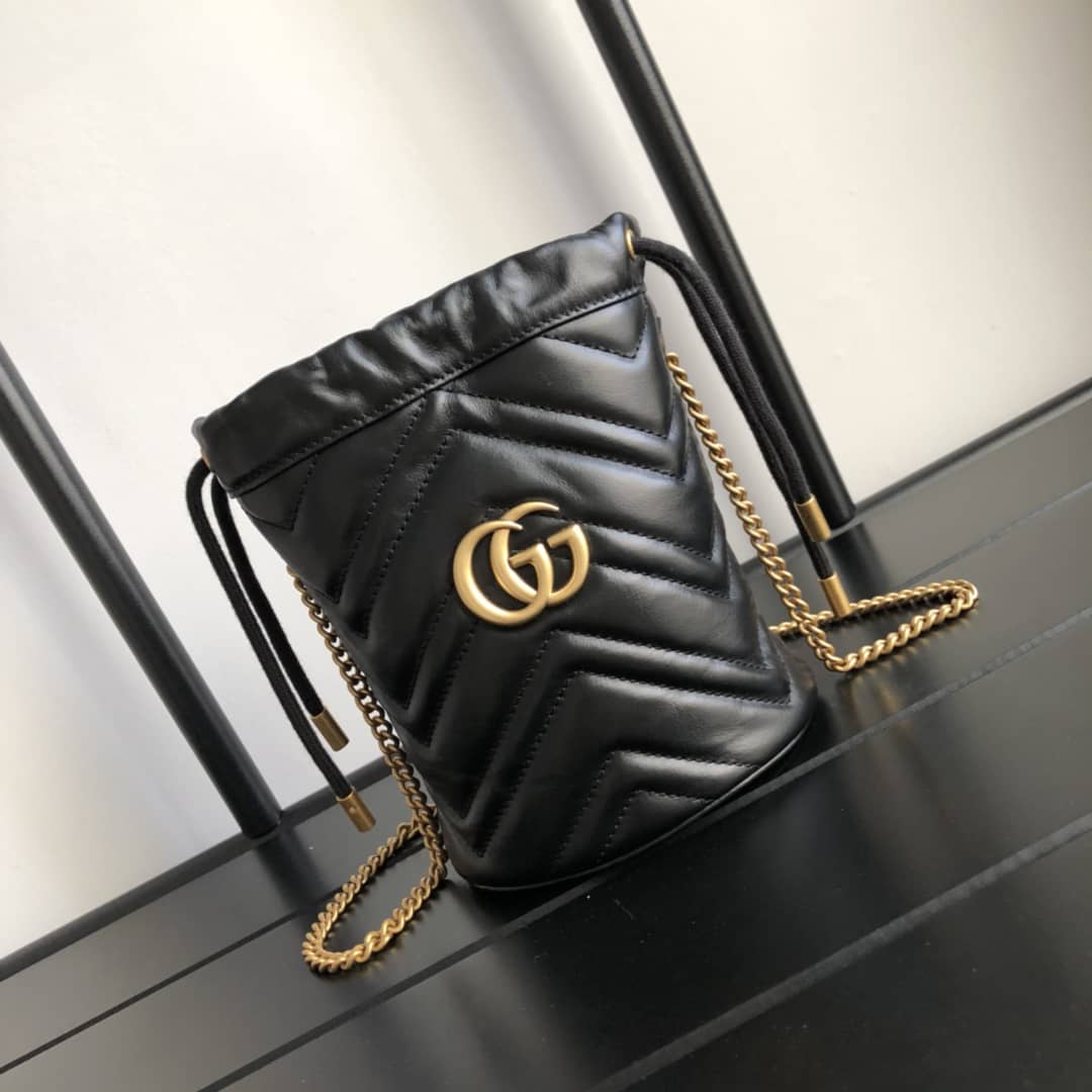 Gucci GG Marmont Mini Bucket Crossbody Bag Replica Black 575163 - DEEPREPS