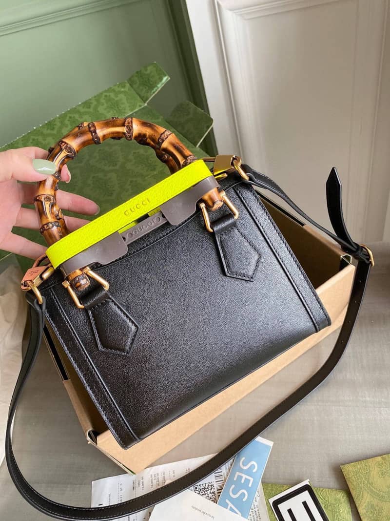 Gucci Diana Mini Bamboo Tote Bag Replica Black 655661 - DEEPREPS