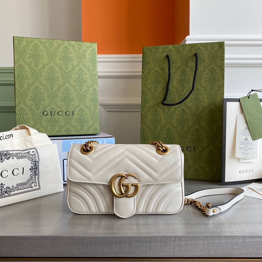 Gucci GG Marmont Mini Matelasse Shoulder Bag Replica White 446744 - DEEPREPS