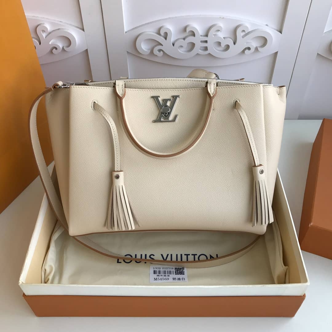 Louis Vuitton Lockmeto Leather Tote Replica White M54569 - DEEPREPS
