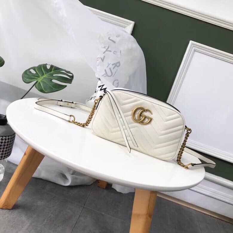 Gucci Handbag Dupes GG Marmont Small Shoulder Handbag Camera Bag Replica White 447632 - DEEPREPS