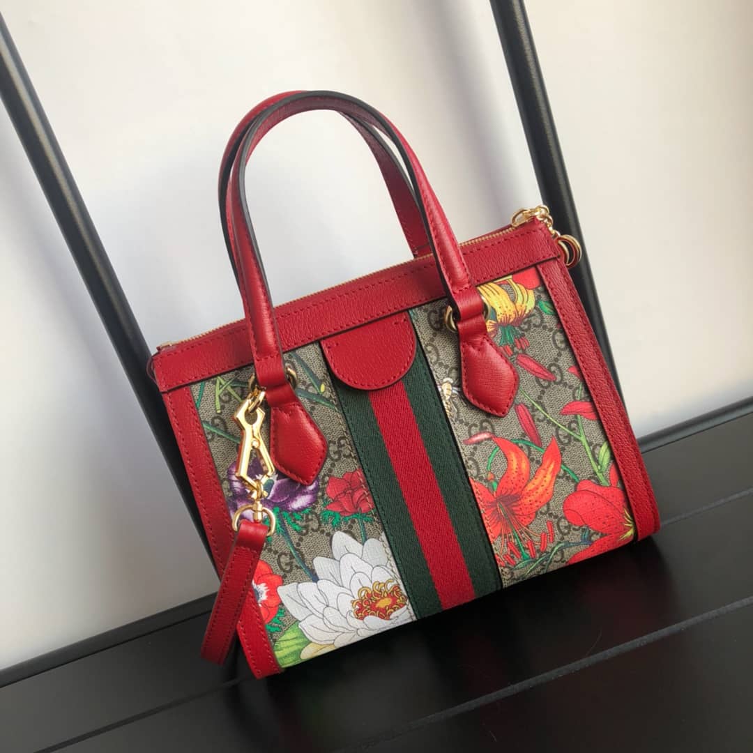 Gucci GG Supreme Ophidia Small Tote Shoulder Bag Replica Red 547551 - DEEPREPS