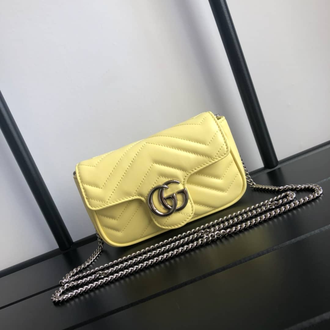 Gucci GG Marmont Matelasse Leather Mini Shoulder Bag Replica Yellow 476433 - DEEPREPS