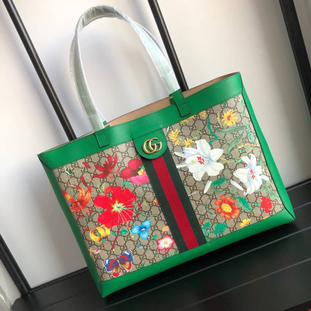 Gucci Ophidia Web Soft GG Supreme Tote Replica Green 547947 - DEEPREPS
