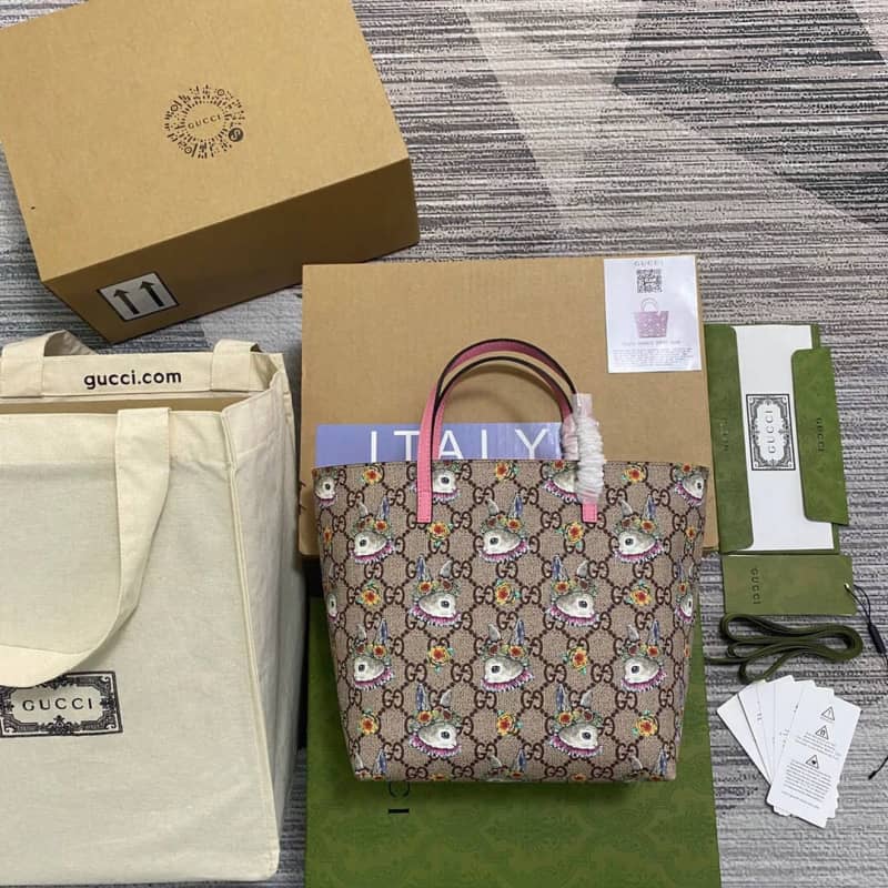 Gucci Children GG Supreme Canvas Replica Tote Brown 410812 - DEEPREPS