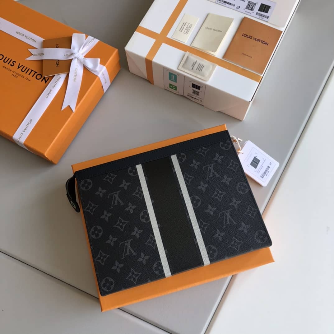Louis Vuitton Eclipse Fragment Pochette Voyage MM Replica Clutch Black M64440 - DEEPREPS