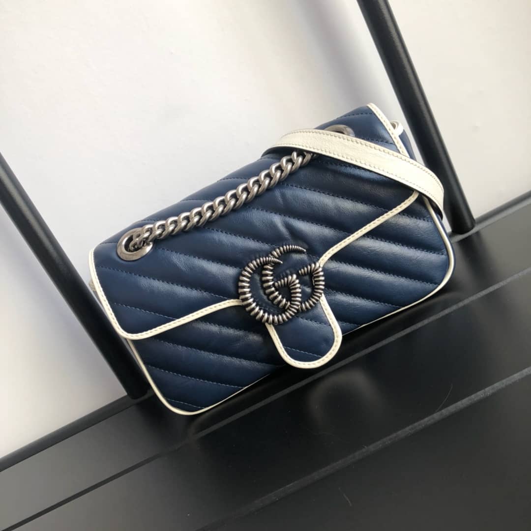 Gucci GG Marmont Mini Matelasse Shoulder Bag Replica Blue 446744 - DEEPREPS
