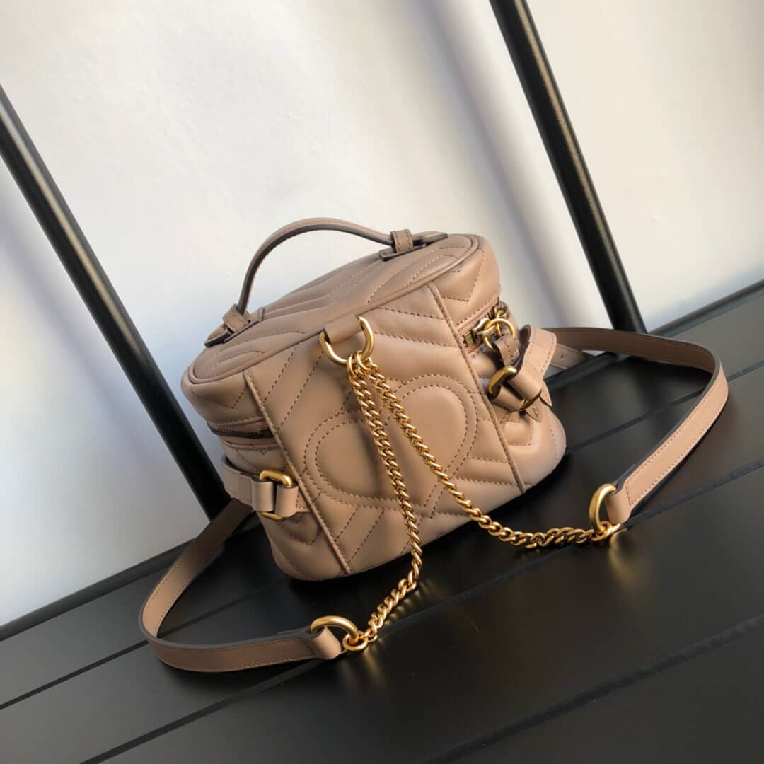 Gucci GG Marmont Matelesse Mini Round Replica Backpack Brown 598594 - DEEPREPS