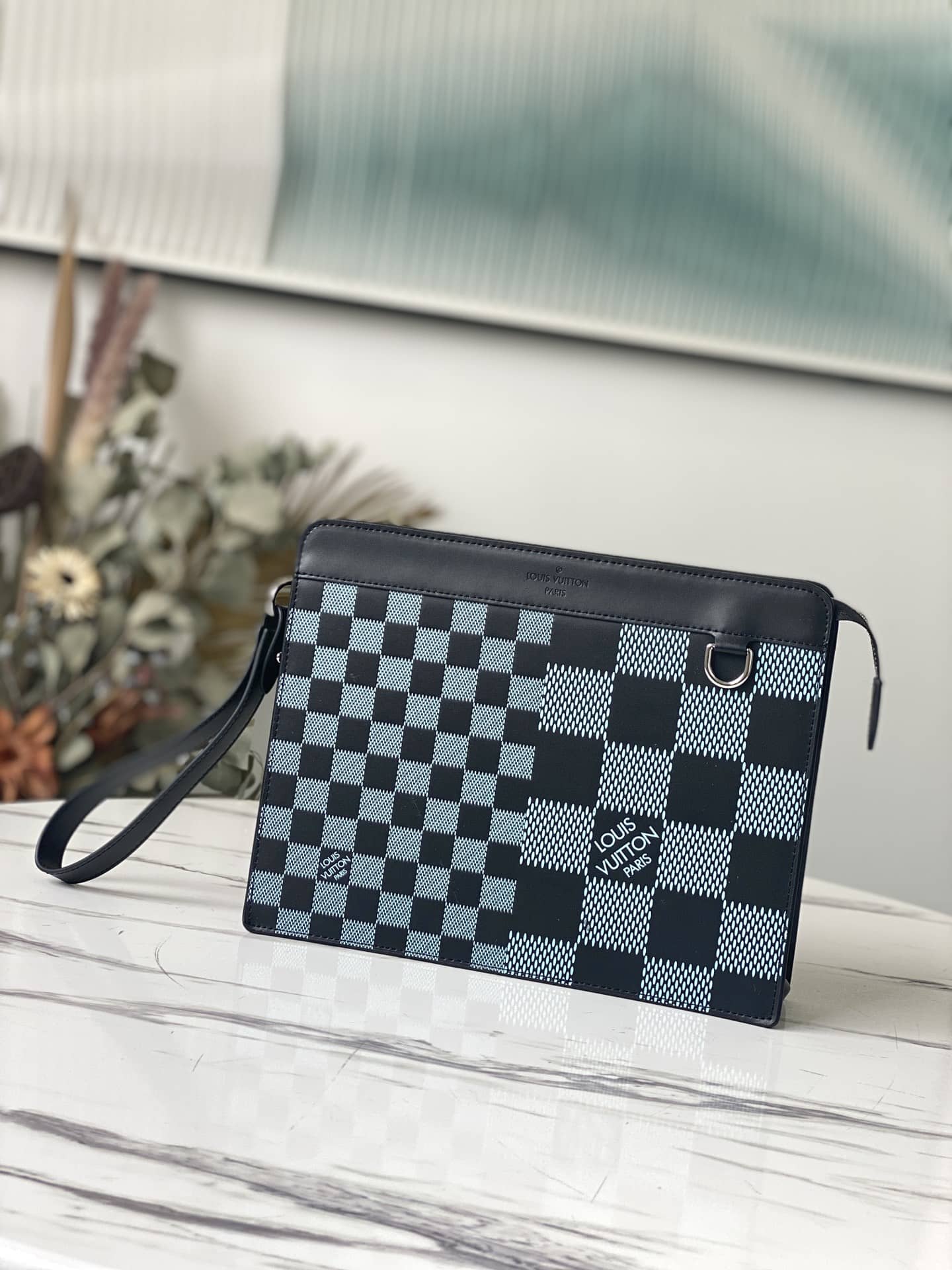 Louis Vuitton Damier Infini 3D Cowhide Leather Standing Pouch Replica Green N60449 - DEEPREPS