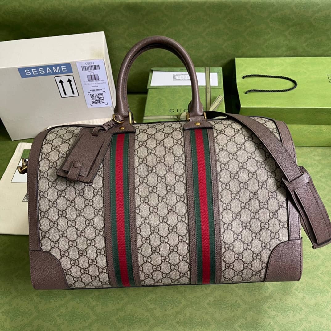 Gucci GG With Web Leather Duffle Bag 645021 Replica - DEEPREPS