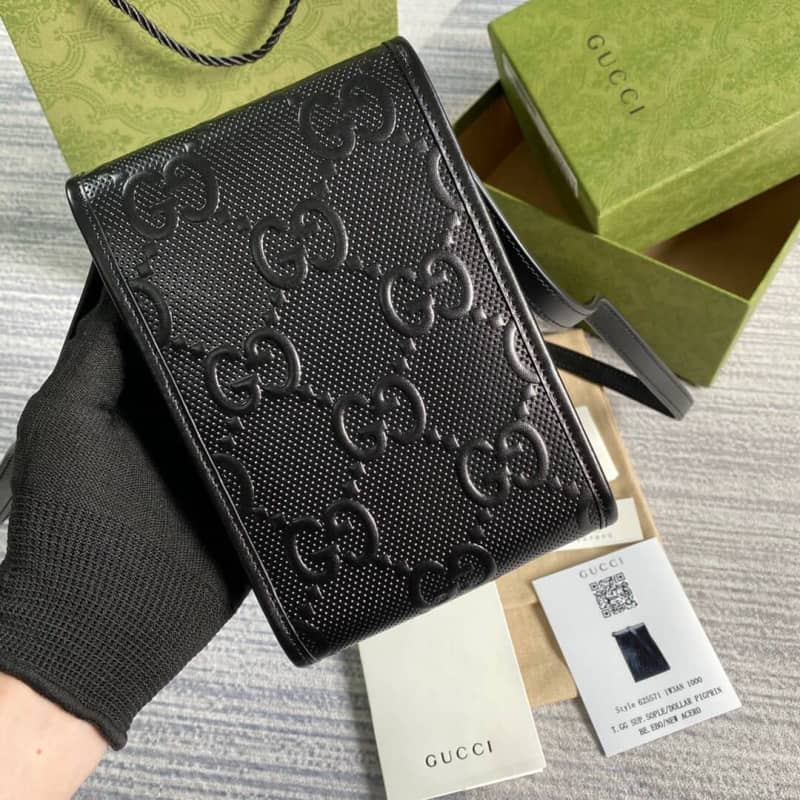 Gucci GG Embossed Leather Mini Messenger Bag Replica White 625571 - DEEPREPS