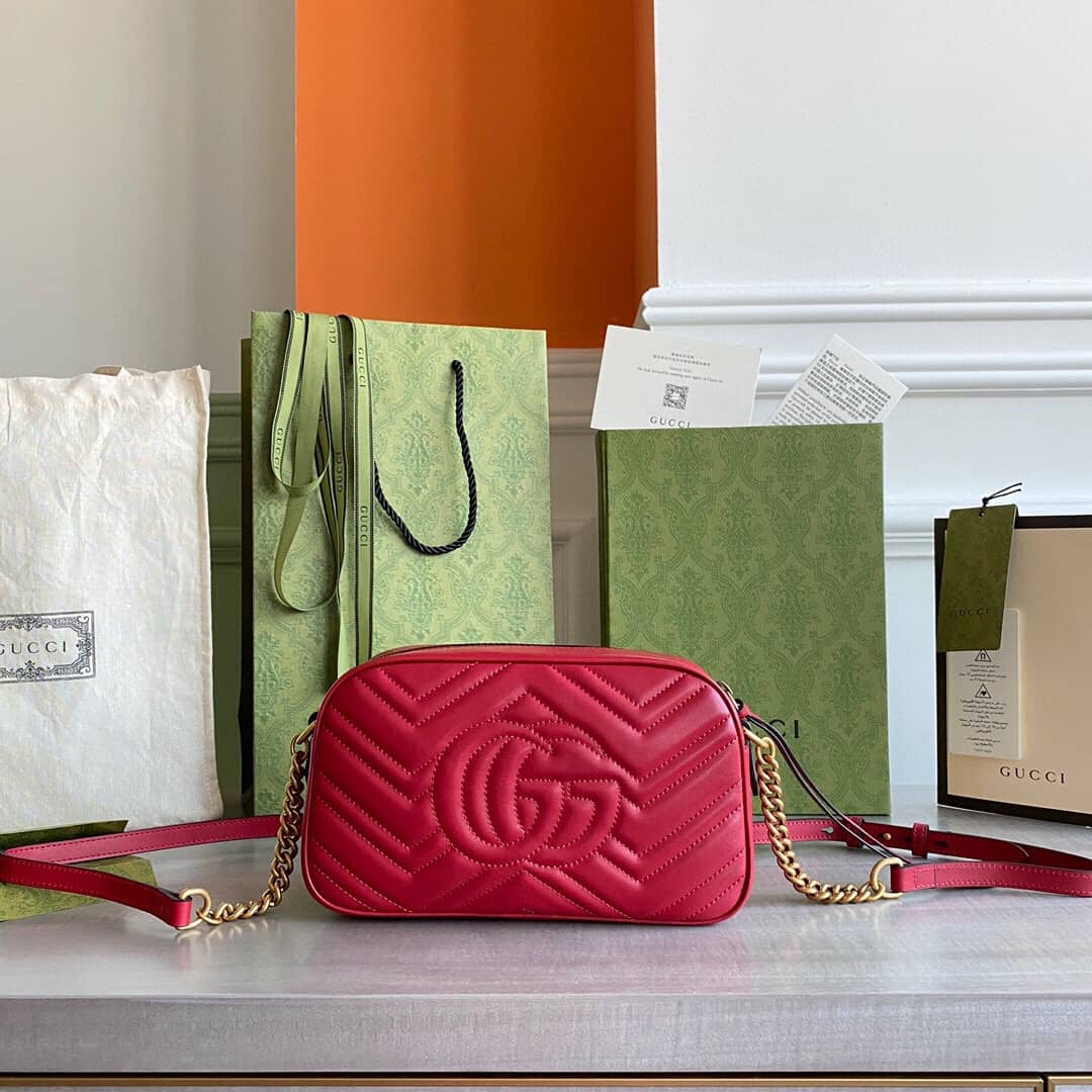 Gucci Handbag Dupes GG Marmont Small Shoulder Handbag Camera Bag Replica Red 447632 - DEEPREPS