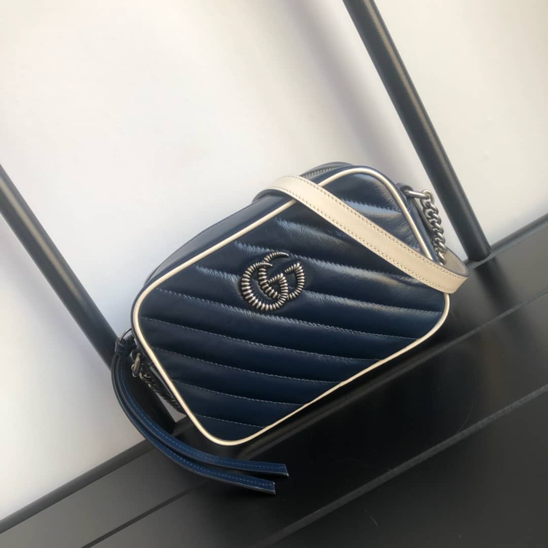 Gucci GG Marmont Matelassé Mini Bag Replica Blue 448065 - DEEPREPS