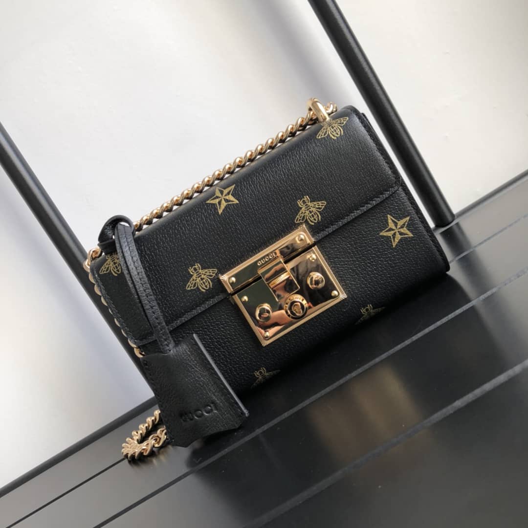 Gucci Padlock Bee Star Small Shoulder Bag Replica Black 432182 - DEEPREPS