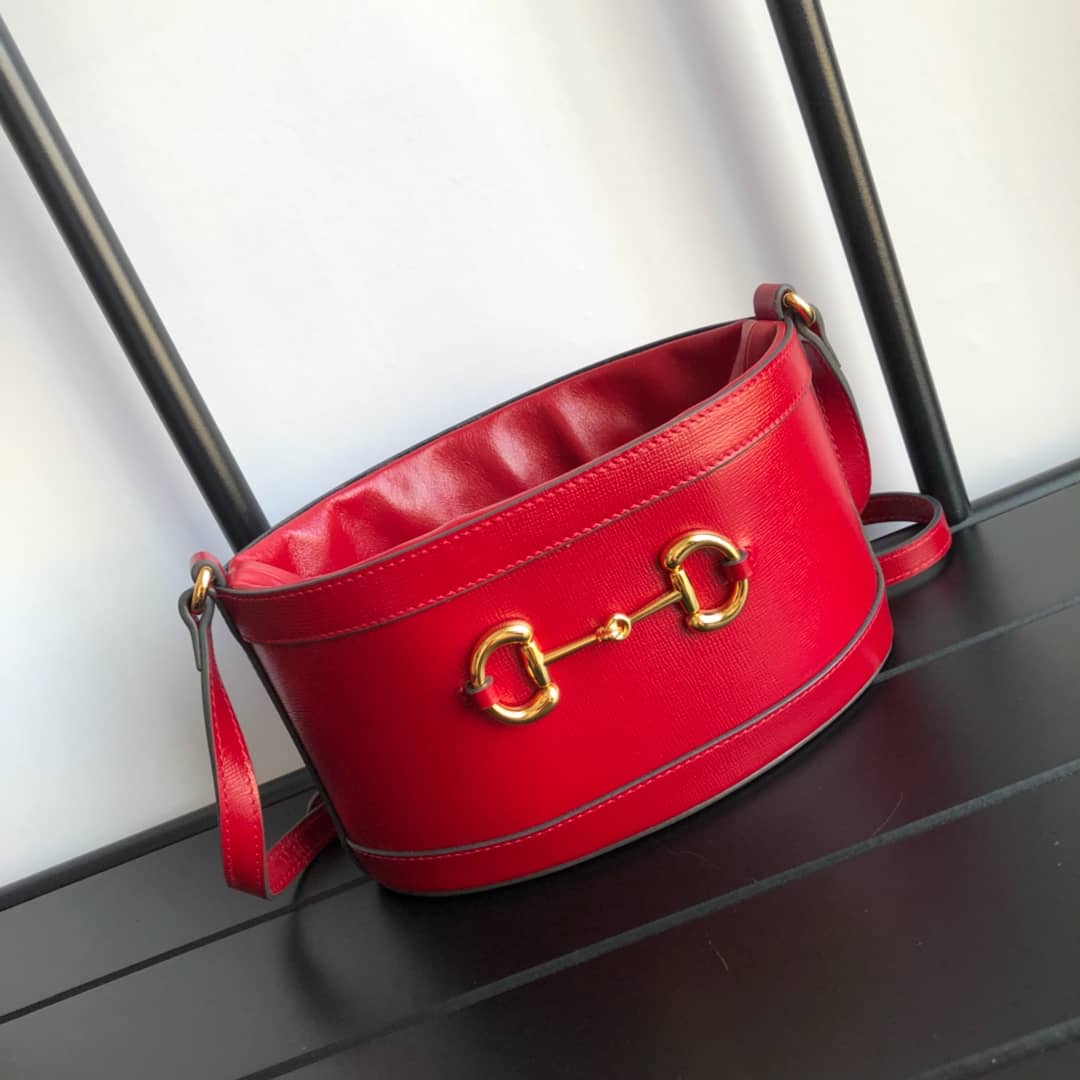 Gucci 1955 Horsebit Shoulder Bucket Bag Replica Red 602118 - DEEPREPS
