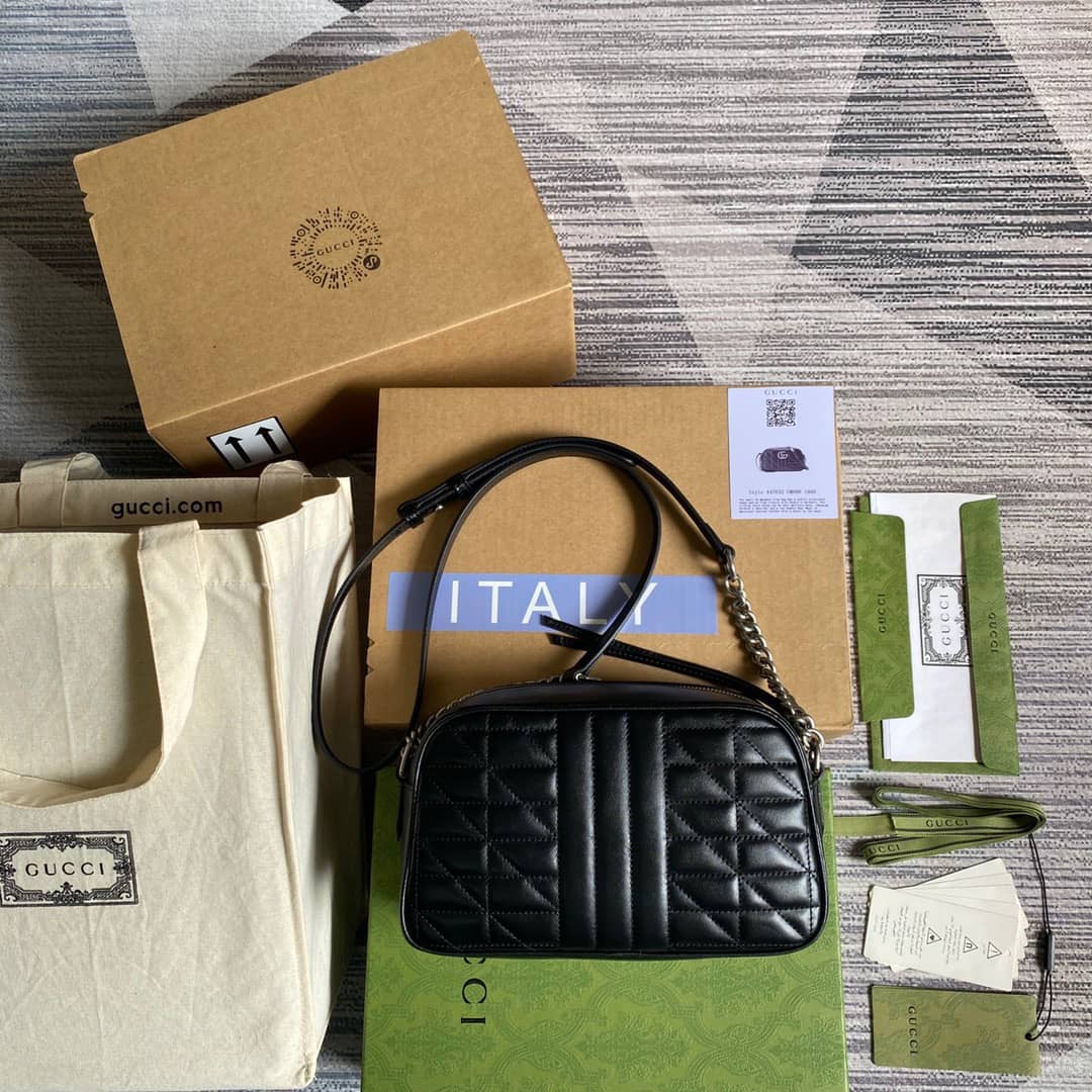 Gucci GG Marmont Small Shoulder Handbag Camera Bag Replica Black 447632 - DEEPREPS